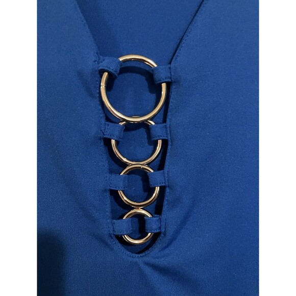 Derek Heart Women's Stretch Dress With Gold Rings on Top Size S SMALL Color Blue - Picture 4 of 8